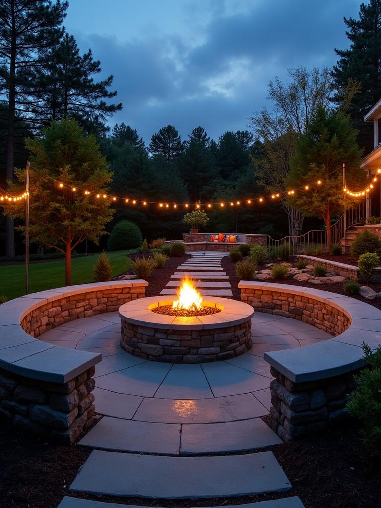 Custom outdoor fire pit area designed by Elevation Landscapes