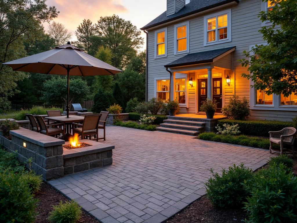 Custom paver patio with fire feature by Elevation Landscapes in Greenville SC