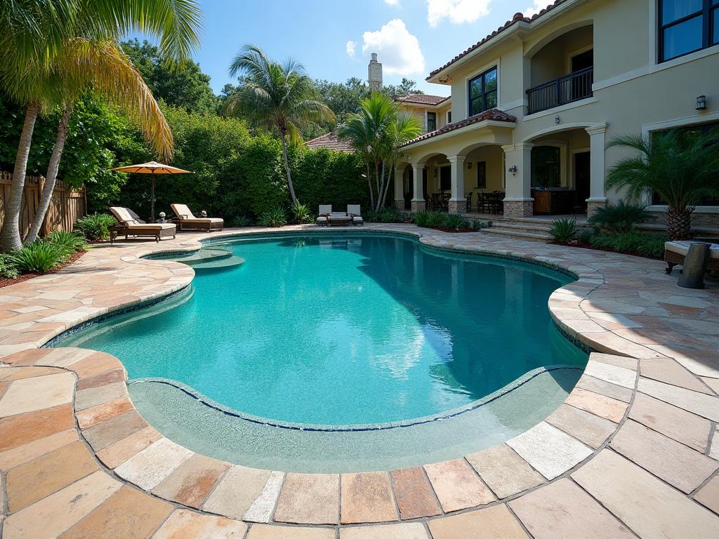 Pool deck with stone coping and paver surround in Greenville South Carolina