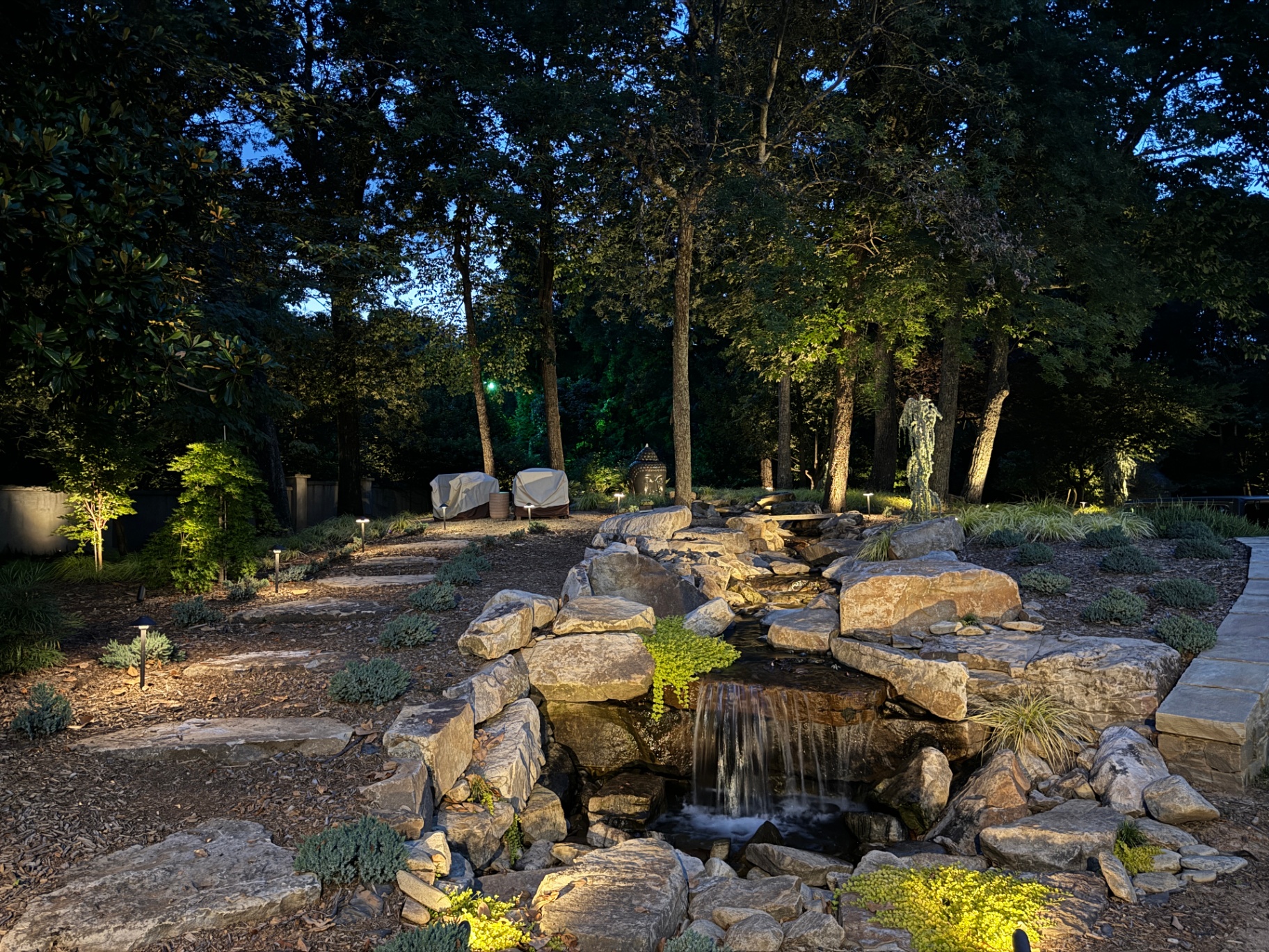 Completed luxury landscape transformation by Elevation Landscapes in Greenville SC