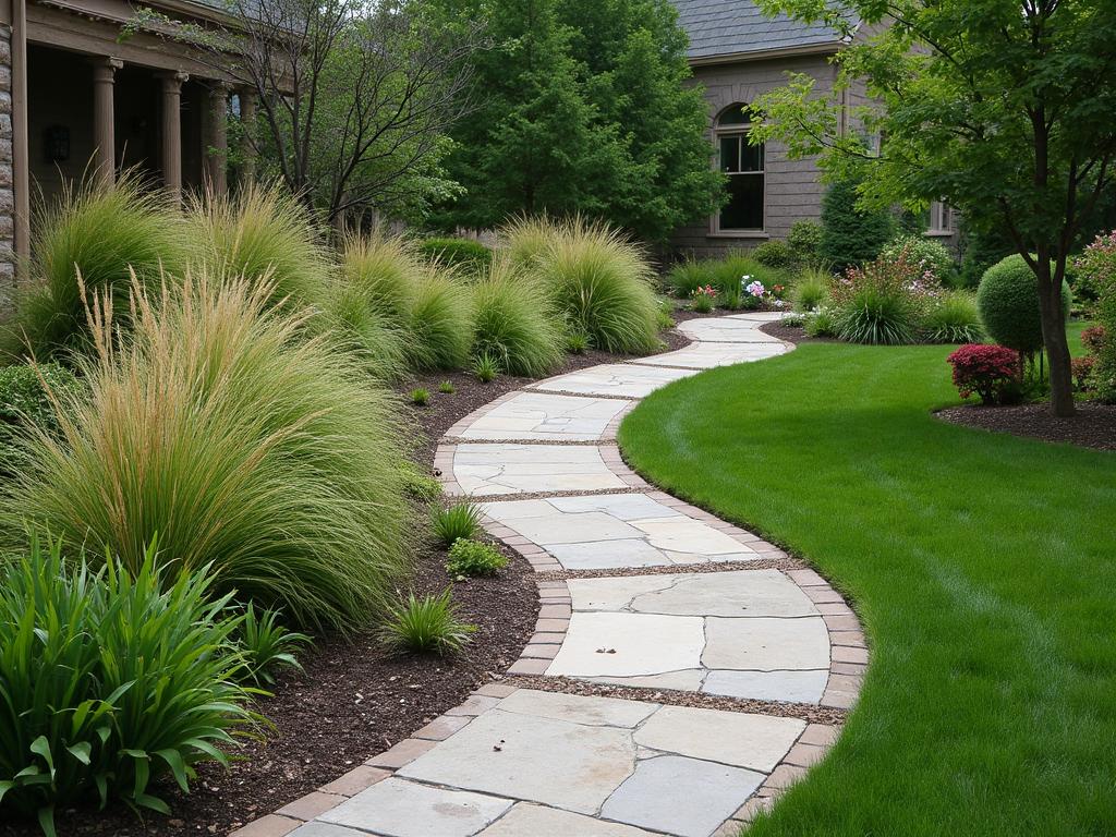Hand-laid natural stone pathway through residential garden in Greenville SC